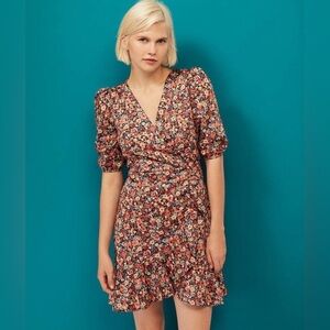 Oysho Floral Mini Wrap Dress 100% Cotton Spring Summer Dress Womens Size Small